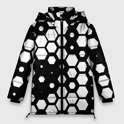 Куртка зимняя женская Белые соты киберпанк, цвет: 3D-черный