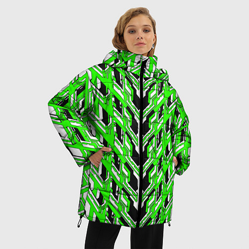 Женская зимняя куртка Зелёная техно броня / 3D-Черный – фото 3