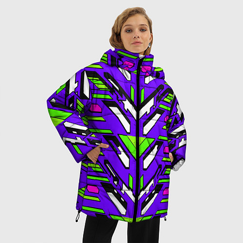 Женская зимняя куртка Техно броня фиолетово-зелёная / 3D-Черный – фото 3