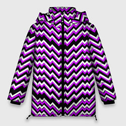 Куртка зимняя женская Фиолетовые и белые ломаные линии, цвет: 3D-красный