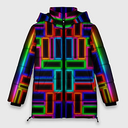 Куртка зимняя женская Цветные светящиеся прямоугольники, цвет: 3D-красный