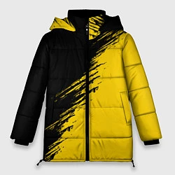 Куртка зимняя женская Черные штрихи на желтом фоне, цвет: 3D-черный