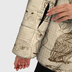 Куртка зимняя женская Эскизы сов тетрадный лист в клетку, цвет: 3D-красный — фото 2