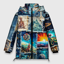 Куртка зимняя женская Разнообразие миров - пэчворк, цвет: 3D-светло-серый