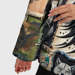 Куртка зимняя женская Волк на дениме Пэчворк, цвет: 3D-светло-серый — фото 2
