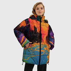 Куртка зимняя женская Абстрактная городская улица со зданиями и река, цвет: 3D-светло-серый — фото 2