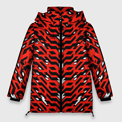 Куртка зимняя женская Агрессивный красныйй паттерн, цвет: 3D-черный