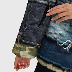 Куртка зимняя женская Иероглифы на пэчворк дениме, цвет: 3D-черный — фото 2