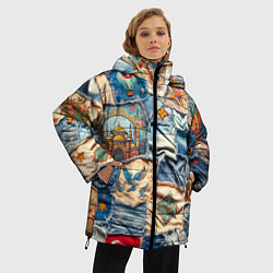 Куртка зимняя женская Джинсы в Турции - пэчворк, цвет: 3D-светло-серый — фото 2