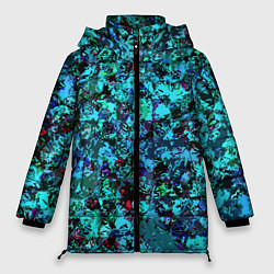 Куртка зимняя женская Абстракция яркий бирюзовый, цвет: 3D-светло-серый