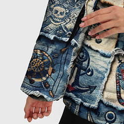 Куртка зимняя женская Пираты на пэчворк дениме, цвет: 3D-черный — фото 2