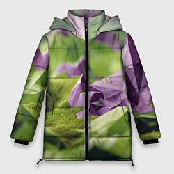 Куртка зимняя женская Геометрический пейзаж фиолетовый и зеленый, цвет: 3D-красный