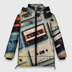 Куртка зимняя женская Ретро аудио кассеты, цвет: 3D-черный