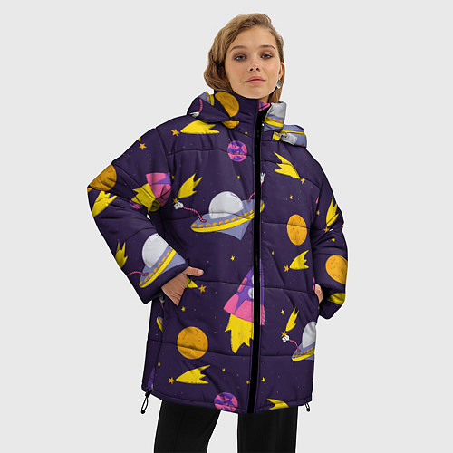 Женская зимняя куртка Космические приключения / 3D-Светло-серый – фото 3