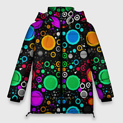 Куртка зимняя женская Разноцветные круги, цвет: 3D-красный