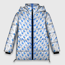 Куртка зимняя женская Синие киберпанк ячейки на белом фоне, цвет: 3D-черный