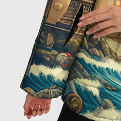 Куртка зимняя женская Мост через реку и пэчворк - нейросеть арт USA brid, цвет: 3D-красный — фото 2