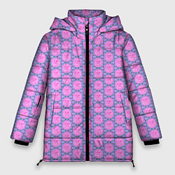 Куртка зимняя женская Паттерн розовые розы и сиреневые ленты, цвет: 3D-черный