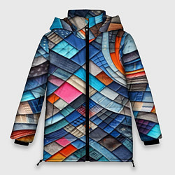Куртка зимняя женская Абстрактный авангардный пэчворк - нейросеть, цвет: 3D-черный