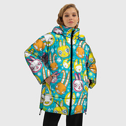 Куртка зимняя женская Разноцветные зайцы, цвет: 3D-черный — фото 2