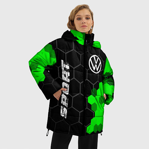 Женская зимняя куртка Volkswagen green sport hexagon / 3D-Черный – фото 3