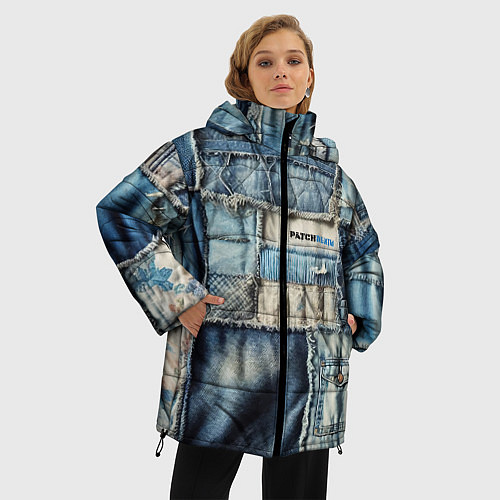 Женская зимняя куртка Patchwork denim - vogue / 3D-Черный – фото 3