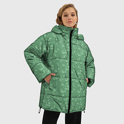 Куртка зимняя женская Яркий зеленый однотонный цветочный узор, цвет: 3D-светло-серый — фото 2