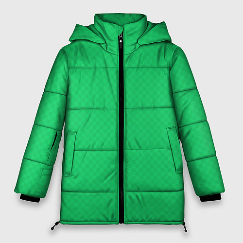 Женская зимняя куртка Яркий зелёный текстурированный в мелкий квадрат / 3D-Светло-серый – фото 1
