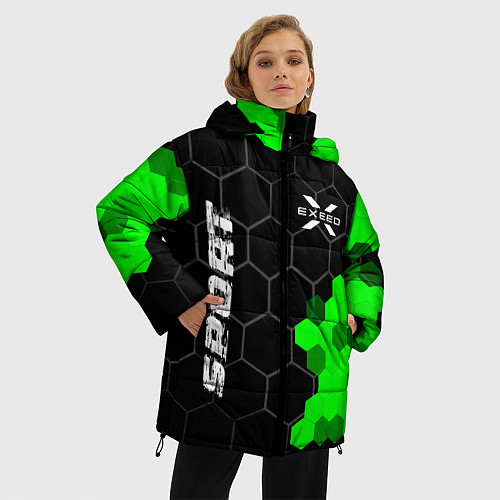 Женская зимняя куртка Exeed green sport hexagon / 3D-Черный – фото 3