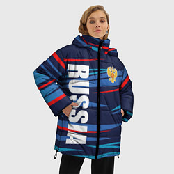 Куртка зимняя женская Россия - blue stripes, цвет: 3D-черный — фото 2