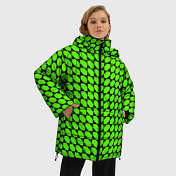 Куртка зимняя женская Зелёные лепестки шестиугольники, цвет: 3D-красный — фото 2