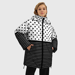 Куртка зимняя женская Белый в чёрный горошек с полосами, цвет: 3D-черный — фото 2