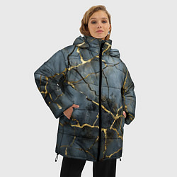 Куртка зимняя женская Золотые линии на серо-голубом фоне, цвет: 3D-красный — фото 2