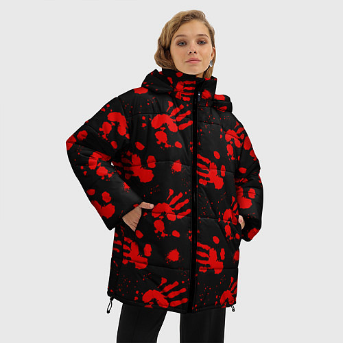 Женская зимняя куртка Blood hands паттерн / 3D-Черный – фото 3