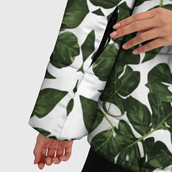 Куртка зимняя женская Зеленые листочки на белом фоне, цвет: 3D-черный — фото 2