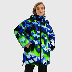 Куртка зимняя женская Синие блоки в зеленом тумане, цвет: 3D-светло-серый — фото 2