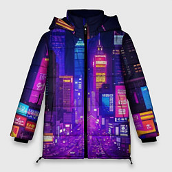 Куртка зимняя женская Город ночью, цвет: 3D-черный