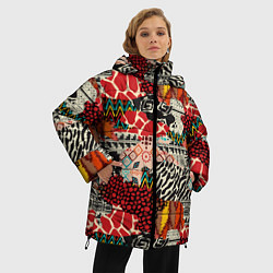 Куртка зимняя женская Разноцветный орнамент хаки, цвет: 3D-черный — фото 2