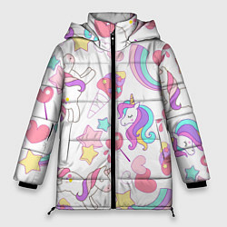 Куртка зимняя женская Единорог мороженое радуга и звездочки, цвет: 3D-светло-серый