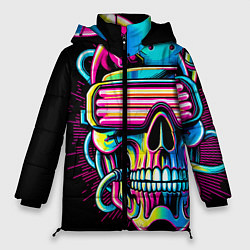 Куртка зимняя женская Cyber skull - ai art neon, цвет: 3D-красный