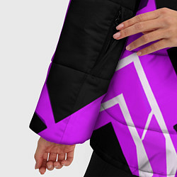 Куртка зимняя женская Чёрные квадраты и белые полосы на фиолетовом фоне, цвет: 3D-светло-серый — фото 2