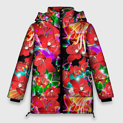 Куртка зимняя женская Пестрый цветочный узор, цвет: 3D-светло-серый