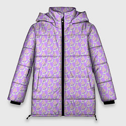 Куртка зимняя женская Паттерн сиреневый цветочный, цвет: 3D-черный