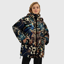 Куртка зимняя женская Викинг-череп ворон, руны и молот Тора, цвет: 3D-черный — фото 2