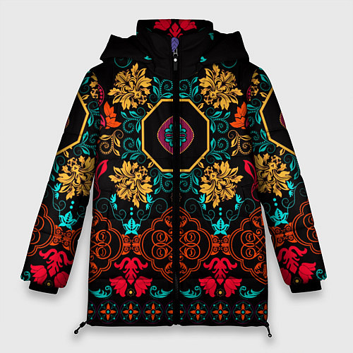 Женская зимняя куртка Цветной орнамент / 3D-Красный – фото 1