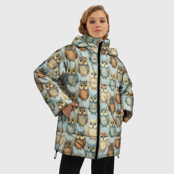 Куртка зимняя женская Совы птицы паттерн, цвет: 3D-черный — фото 2