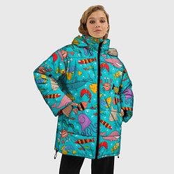Куртка зимняя женская Морские обитатели узор, цвет: 3D-черный — фото 2