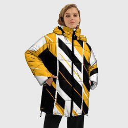 Куртка зимняя женская Black and yellow stripes on a white background, цвет: 3D-черный — фото 2