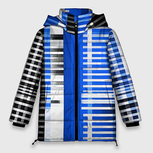 Женская зимняя куртка White stripes on a black and blue background / 3D-Красный – фото 1