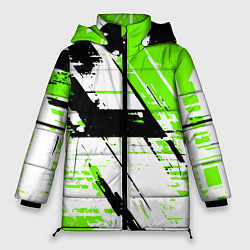 Куртка зимняя женская Diagonal black and green stripes on a white backgr, цвет: 3D-светло-серый